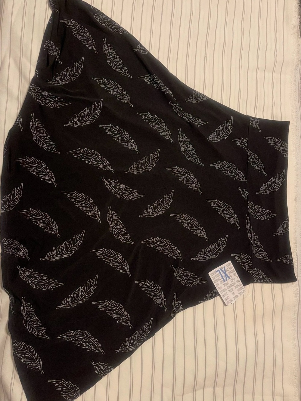 LuLaRoe Azure Black Skirt with Gray Feather Print